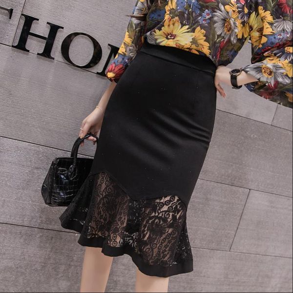 women new high waist midi skirt office lady elegant lace patchwork fishtail skirts female knee length skirt, Black
women new high waist midi skirt office lady elegant lace patchwork fishtail skirts female knee length skirt, Black