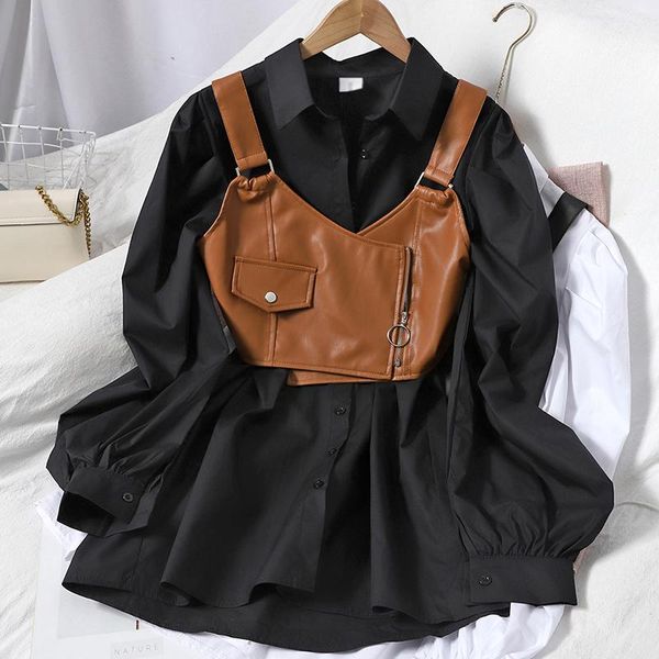 han edition hubble-bubble sleeve lapel double-breasted long shirt + zipper pu leather harness jacket two suits female, White
han edition hubble-bubble sleeve lapel double-breasted long shirt + zipper pu leather harness jacket two suits female, White