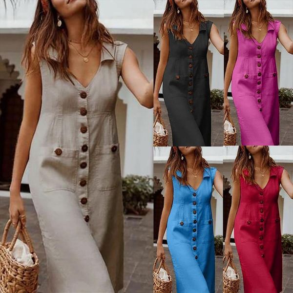 fashion summer boho style women dress v neck waist plus size casual solid color sleeveless pockets midi, Black;gray
fashion summer boho style women dress v neck waist plus size casual solid color sleeveless pockets midi, Black;gray