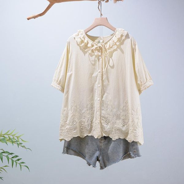 women's blouses & shirts summer sweet solid embroidery women short sleeve casual single breasted shirt female daily wear 695, White
women's blouses & shirts summer sweet solid embroidery women short sleeve casual single breasted shirt female daily wear 695, White