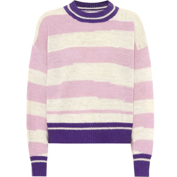 men's and women's purple stripe round necked sweaters, loose, irregular strip, White;black
men's and women's purple stripe round necked sweaters, loose, irregular strip, White;black