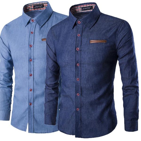 2021 new men's casual slim fit stylish wash denim long sleeves jeans shirts smart casual fashion men clothes, White;black