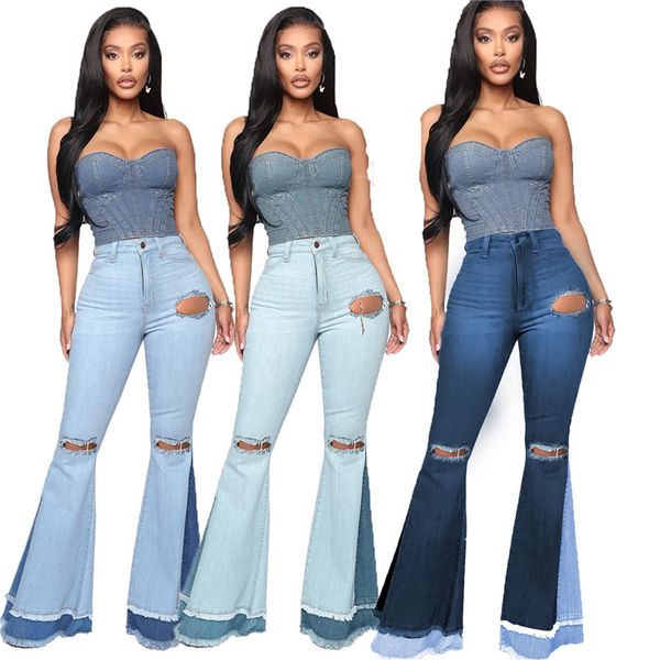 colors panelled womens designer jeans fashion irregular holes womens flare pants casual females jeans with pockets, Blue
colors panelled womens designer jeans fashion irregular holes womens flare pants casual females jeans with pockets, Blue
