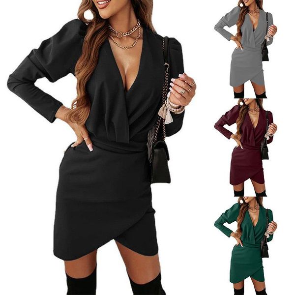 casual dresses 2022 long sleeve women's dress solid color v-neck wrap hip bubble tight, Black;gray
casual dresses 2022 long sleeve women's dress solid color v-neck wrap hip bubble tight, Black;gray