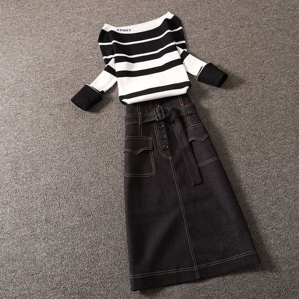temperament two single / suit large women's autumn new knitwear piece denim skirt hot, Black;gray
temperament two single / suit large women's autumn new knitwear piece denim skirt hot, Black;gray