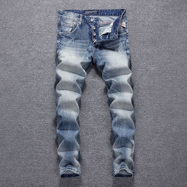 2021 new estilo italiano do vintage da moda dos homens azul lavagem cor branca slim fit elastic clssica boto das calas de brim 4b99, Blue
2021 new estilo italiano do vintage da moda dos homens azul lavagem cor branca slim fit elastic clssica boto das calas de brim 4b99, Blue
