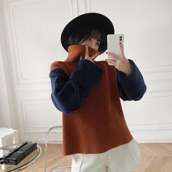 women sweater 2021 autumn and winter new high-neck color-blocking sweater thick thick needle curling sleeve knitted, White;black
women sweater 2021 autumn and winter new high-neck color-blocking sweater thick thick needle curling sleeve knitted, White;black