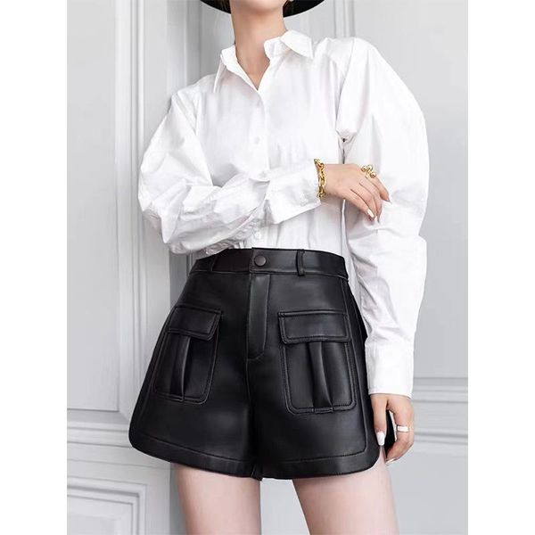 women's pants & capris 2021 autumn winter greenuing leather streetwear women high waist wide legs fashion boots korean shorts trend, Black;white
women's pants & capris 2021 autumn winter greenuing leather streetwear women high waist wide legs fashion boots korean shorts trend, Black;white