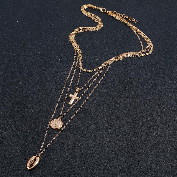 women's multi-layer popular fashion cross alloy shell pendant necklace combination, Silver
women's multi-layer popular fashion cross alloy shell pendant necklace combination, Silver