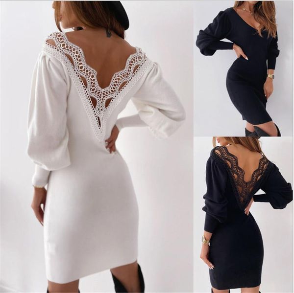 casual dresses autumn women lace puff long sleeve sweater jumper office ladies elegant solid pullover hollow out backless dress, Black;gray
casual dresses autumn women lace puff long sleeve sweater jumper office ladies elegant solid pullover hollow out backless dress, Black;gray