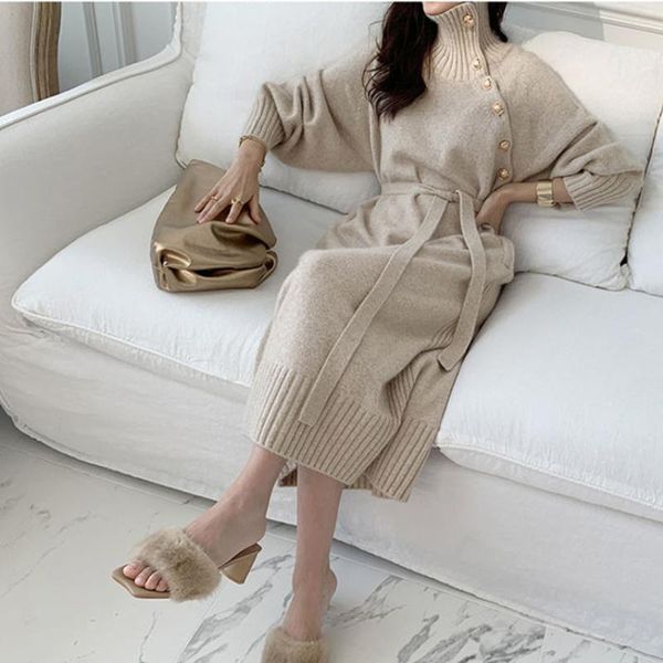 casual dresses autumn winter knitted dress long women korean elegant pullover lace up chic button warm sweaters vestidos, Black;gray
casual dresses autumn winter knitted dress long women korean elegant pullover lace up chic button warm sweaters vestidos, Black;gray