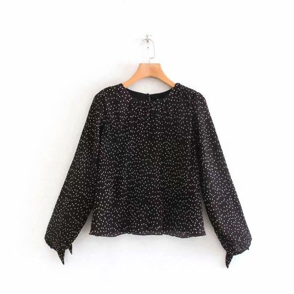 women's blouses & shirts cs911 euro o neck small dot print tiny pleated black color long sleeve blouse, White
women's blouses & shirts cs911 euro o neck small dot print tiny pleated black color long sleeve blouse, White