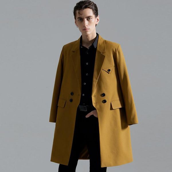 men's suits & blazers mid-length suit jacket 2021 autumn european business causal yellow blazer male towel pocket loose coat, White;black
men's suits & blazers mid-length suit jacket 2021 autumn european business causal yellow blazer male towel pocket loose coat, White;black