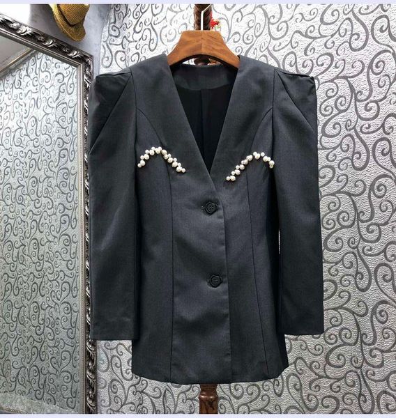 women's suits & blazers 2021 autumn winter blazer coats female beading deco single breasted long sleeve grey coffee outerwear, White;black
women's suits & blazers 2021 autumn winter blazer coats female beading deco single breasted long sleeve grey coffee outerwear, White;black
