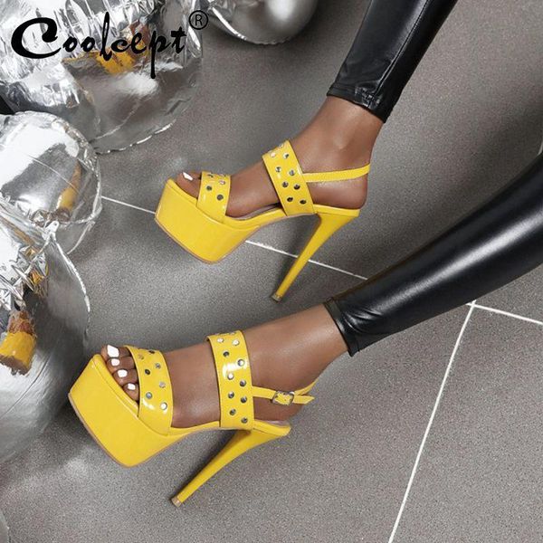 dress shoes coolcept women summer sandals open toe platform thin high heel buckle rivets party ladies footwear size 33-43, Black
dress shoes coolcept women summer sandals open toe platform thin high heel buckle rivets party ladies footwear size 33-43, Black