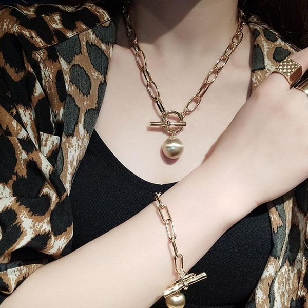 earrings & necklace trendy vintage metal ball pendant chain for women hip hop oval thick bracelet girl party gifts jewelry, Silver
earrings & necklace trendy vintage metal ball pendant chain for women hip hop oval thick bracelet girl party gifts jewelry, Silver