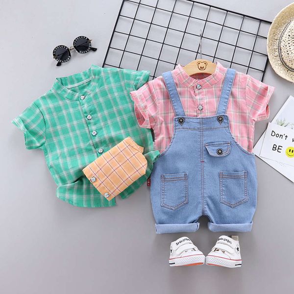 children's summer baby's clothes suit plaid collar shirt short sleeve denim strap shorts, Blue
children's summer baby's clothes suit plaid collar shirt short sleeve denim strap shorts, Blue