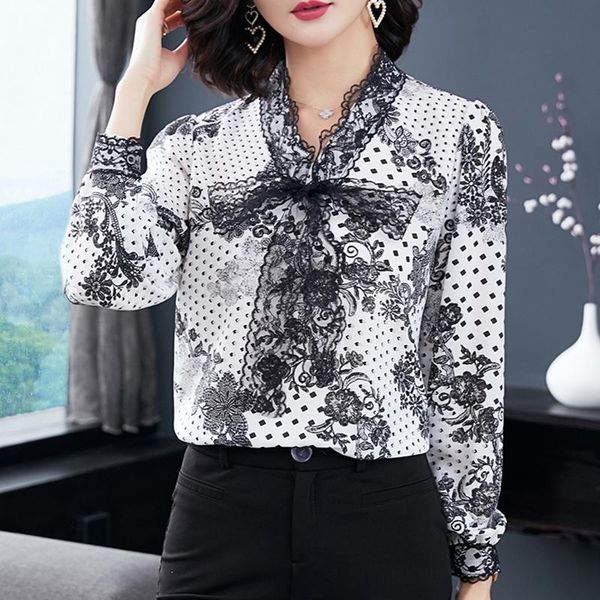 women's blouses & shirts shirt women 2021 spring summer bow v-neck lace satin silk blouse office ladies elegant work flower party, White
women's blouses & shirts shirt women 2021 spring summer bow v-neck lace satin silk blouse office ladies elegant work flower party, White