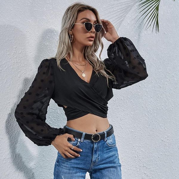 women's blouses & shirts women black hollow out mesh sheer long sleeve v neck cropped shirt elegant office ladies wx310, White
women's blouses & shirts women black hollow out mesh sheer long sleeve v neck cropped shirt elegant office ladies wx310, White