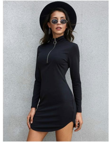 casual dresses european and american fashion women's wear black high collar long sleeve zipper tight mini short dress, Black;gray
casual dresses european and american fashion women's wear black high collar long sleeve zipper tight mini short dress, Black;gray