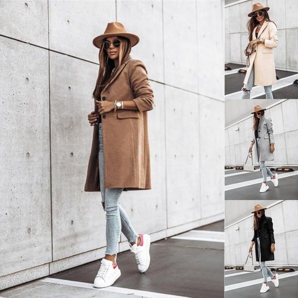 women's trench coats autumn and winter simple long-sleeved button woolen coat clothing, Tan;black
women's trench coats autumn and winter simple long-sleeved button woolen coat clothing, Tan;black