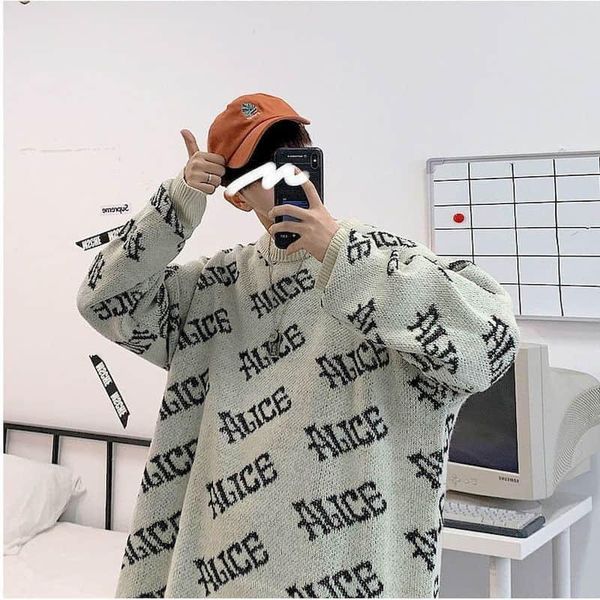 high street sweater men's korean loose hong kong style round neck sweater autumn and winter trend wild ruffian handsome pullover, White;black
high street sweater men's korean loose hong kong style round neck sweater autumn and winter trend wild ruffian handsome pullover, White;black