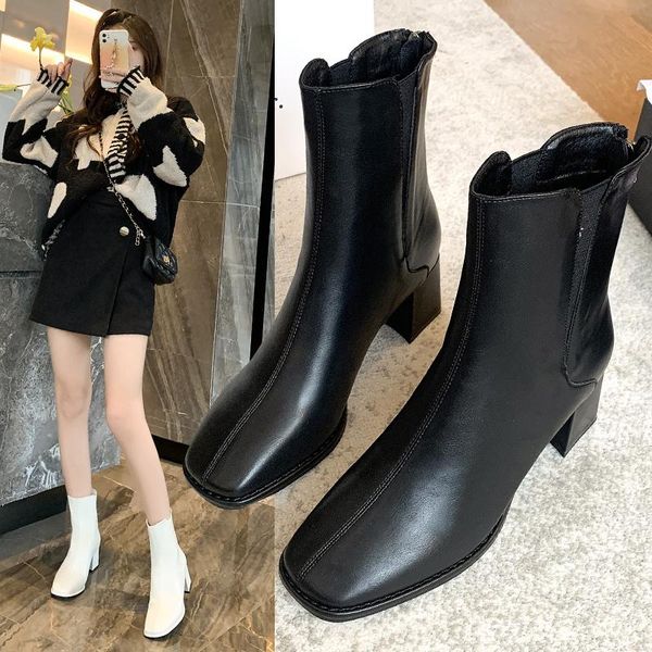 boots zipper shoes luxury designer boots-women round toe high heel fashion mid-calf autumn 2021 rubber low ladies mid calf floc, Black 
boots zipper shoes luxury designer boots-women round toe high heel fashion mid-calf autumn 2021 rubber low ladies mid calf floc, Black