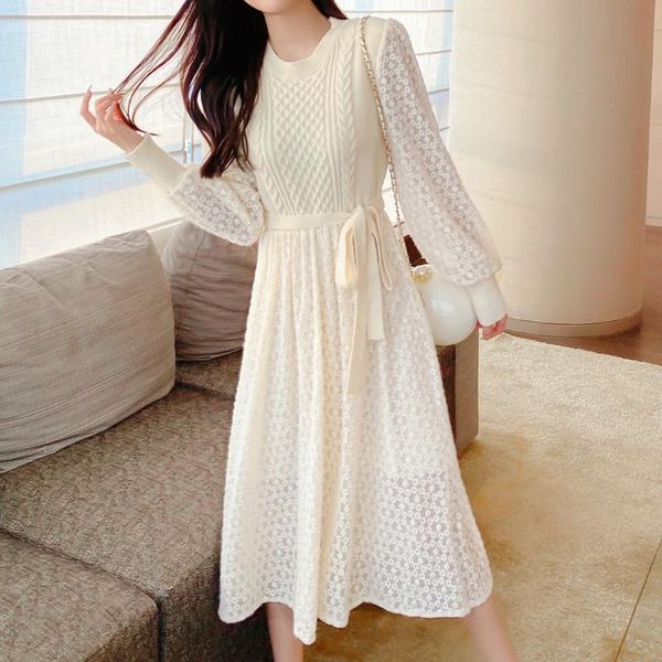 casual dresses vintage long sleeve lace patchwork knitted dress women white black elegant ladies ruffle high waist vestidos, Black;gray
casual dresses vintage long sleeve lace patchwork knitted dress women white black elegant ladies ruffle high waist vestidos, Black;gray
