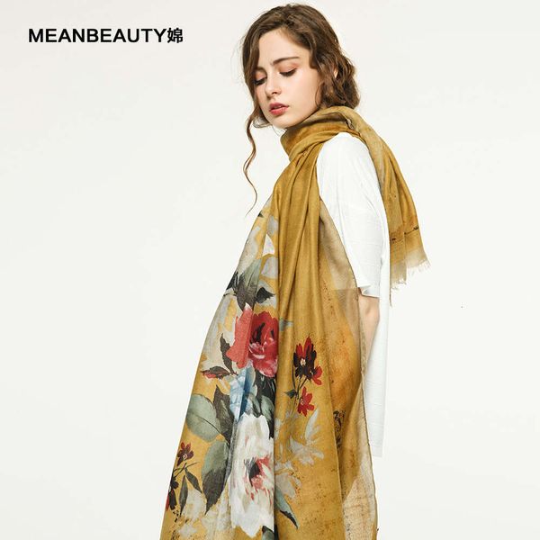 satin printed corner big flower women's thin cotton linen scarf, Blue;gray 
satin printed corner big flower women's thin cotton linen scarf, Blue;gray