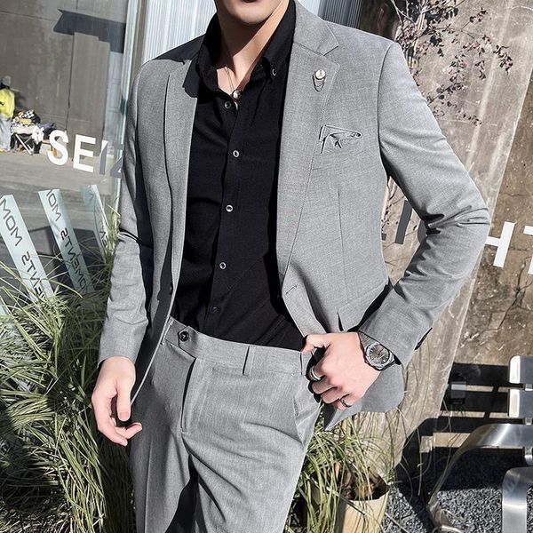 men's suits & blazers 2021 spring for men business slim fit two piece suit solid color wedding groomsman social terno blazer masculino, White;black
men's suits & blazers 2021 spring for men business slim fit two piece suit solid color wedding groomsman social terno blazer masculino, White;black