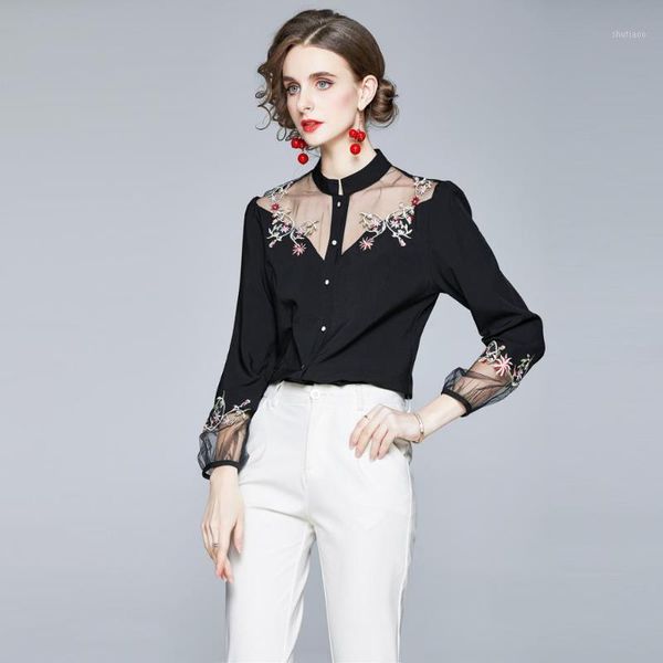 luxury women long sleeve shirt spring autumn mesh patchwork floral embroidery chiffon office ol blouse femme women's blouses & shirts, White
luxury women long sleeve shirt spring autumn mesh patchwork floral embroidery chiffon office ol blouse femme women's blouses & shirts, White