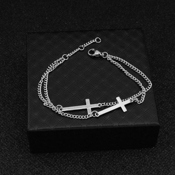 link, chain hip hop silver color titanium steel double layer cross metal pendant bracelet punk fashion trendy jesus cool gifts, Black
link, chain hip hop silver color titanium steel double layer cross metal pendant bracelet punk fashion trendy jesus cool gifts, Black