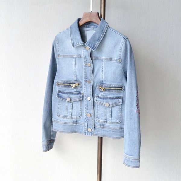 women's jackets women denim jacket 2021 autumn winter turn-down collar ladies long sleeve coat embroideried decor pockets outwear top, Black;brown
women's jackets women denim jacket 2021 autumn winter turn-down collar ladies long sleeve coat embroideried decor pockets outwear top, Black;brown