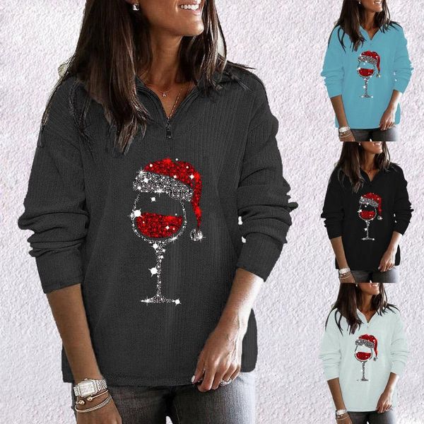 winter women's sweatshirt long sleeves zipper lapel pullover christmas hat red wine glass shiny printed christmas sweater, White;black
winter women's sweatshirt long sleeves zipper lapel pullover christmas hat red wine glass shiny printed christmas sweater, White;black