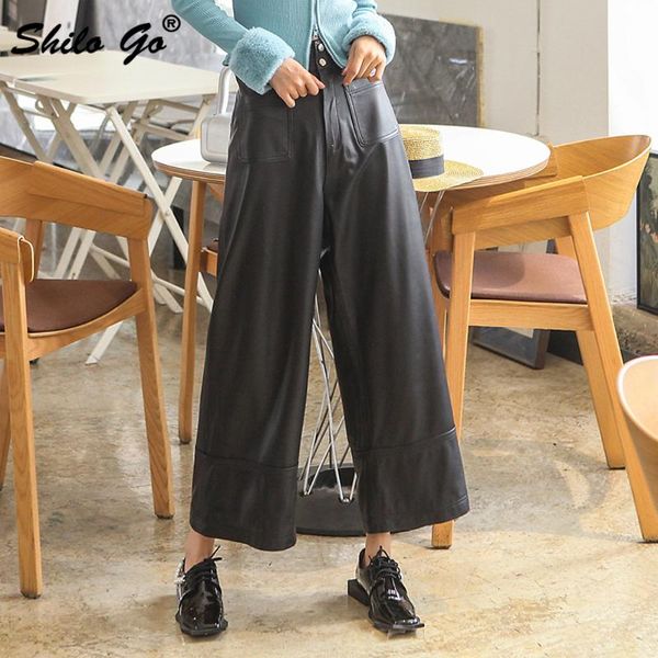 women's pants & capris casual solid wide leg women autumn office lady genuine leather trousers winter high waist work wear minimalist, Black;white
women's pants & capris casual solid wide leg women autumn office lady genuine leather trousers winter high waist work wear minimalist, Black;white