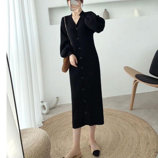 casual dresses women's v-neck single-breasted sweater dress with lantern sleeves mid-length knit long cardigan, Black;gray
casual dresses women's v-neck single-breasted sweater dress with lantern sleeves mid-length knit long cardigan, Black;gray