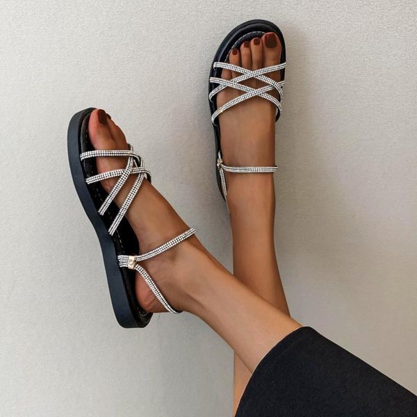 sandals rhinestone for women fashion casual flat sponge cake platform female open toe slip-on roman anti-slip beach shoes, Black
sandals rhinestone for women fashion casual flat sponge cake platform female open toe slip-on roman anti-slip beach shoes, Black
