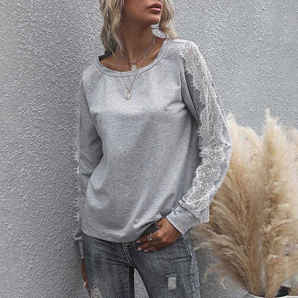 women's t-shirt casual spring autumn the fashion loose simple designer thin lace splicing round neck long sleeve, White
women's t-shirt casual spring autumn the fashion loose simple designer thin lace splicing round neck long sleeve, White