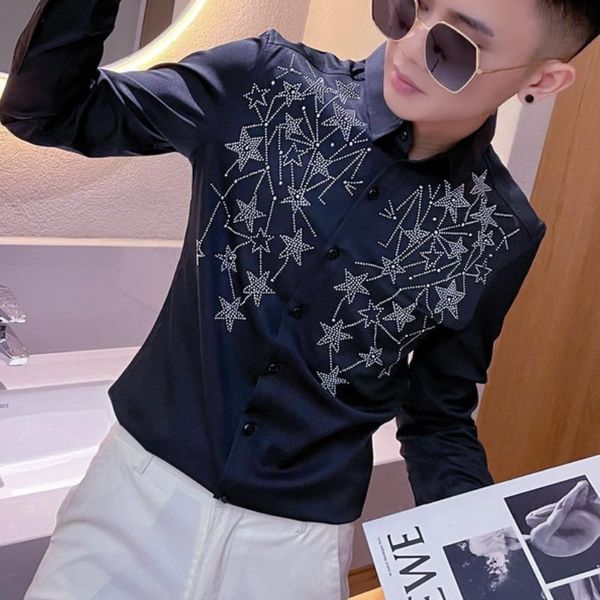 men's casual shirts 2021 luxury rhinestone long sleeve slim streetwear shirt social party nightclub tuxedo men clothing, White;black
men's casual shirts 2021 luxury rhinestone long sleeve slim streetwear shirt social party nightclub tuxedo men clothing, White;black