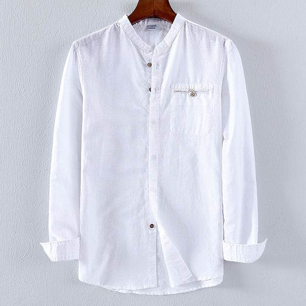2021 autumn new men's linen long-sleeved casual stand collar white men shirts cotton and flax solid shirt male camisa jf0l, White;black
2021 autumn new men's linen long-sleeved casual stand collar white men shirts cotton and flax solid shirt male camisa jf0l, White;black