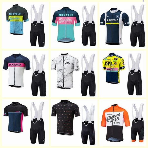 Image of Morvelo team Cycling Short Sleeves jersey bib shorts sets New Men bike wear summer quick dry Outdoor Sportswear ropa ciclismo U80512