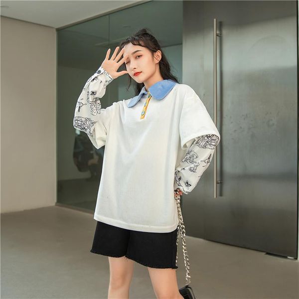 women's hoodies & sweatshirts 2021 autumn stitching color printing collar fake two long-sleeved loose sweatshirt, Black
women's hoodies & sweatshirts 2021 autumn stitching color printing collar fake two long-sleeved loose sweatshirt, Black