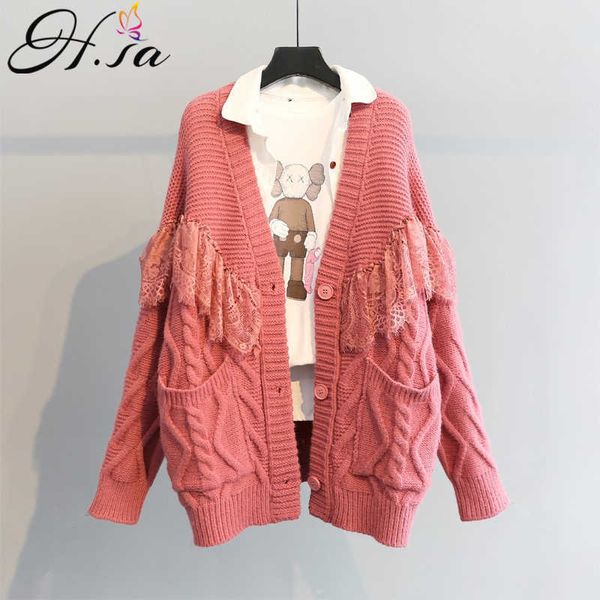h.sa women winter thick sweater and cardigans v neck long sleeve lace stitch cardigans single breasted knit jacket loose coat 210716, White;black
h.sa women winter thick sweater and cardigans v neck long sleeve lace stitch cardigans single breasted knit jacket loose coat 210716, White;black