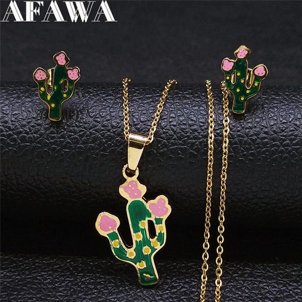 earrings & necklace cut flower cactus stainless steel enamel necklaces sets for women green gold color jewelry kid set s9503s01, Silver
earrings & necklace cut flower cactus stainless steel enamel necklaces sets for women green gold color jewelry kid set s9503s01, Silver