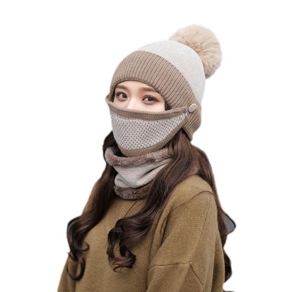 women winter 3pcs contrast color knit warm pompom beanie hat scarf face mask set, Blue;gray
women winter 3pcs contrast color knit warm pompom beanie hat scarf face mask set, Blue;gray
