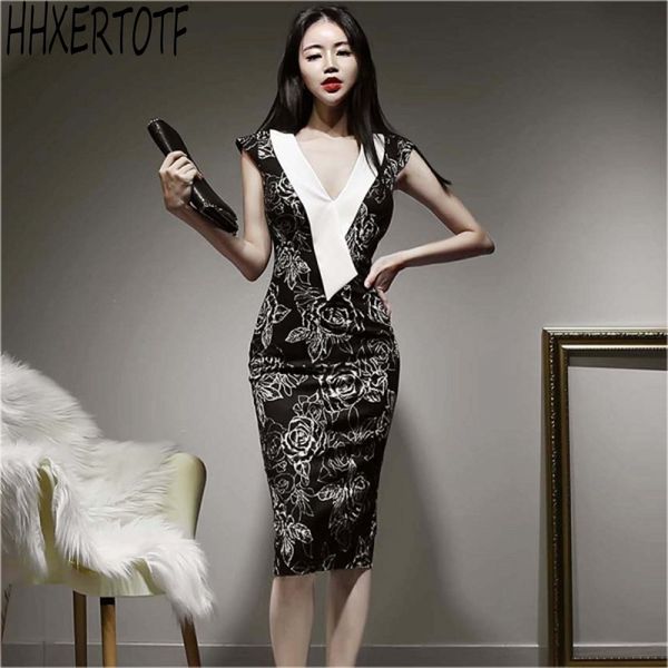 summer elegant women patchwork dresses bodycon pencil sheath dress vestidos 210531, Black;gray
