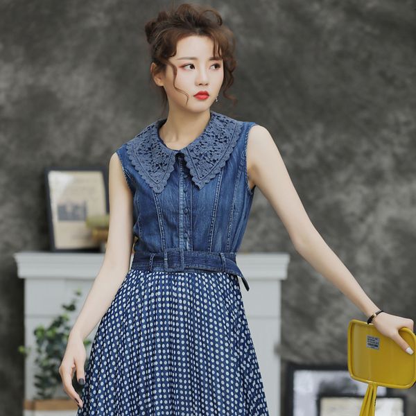 women's dresses sleeves denim retro lace plied polka dot elegant maxi party dress woman t82173 91m1, Black;gray
women's dresses sleeves denim retro lace plied polka dot elegant maxi party dress woman t82173 91m1, Black;gray