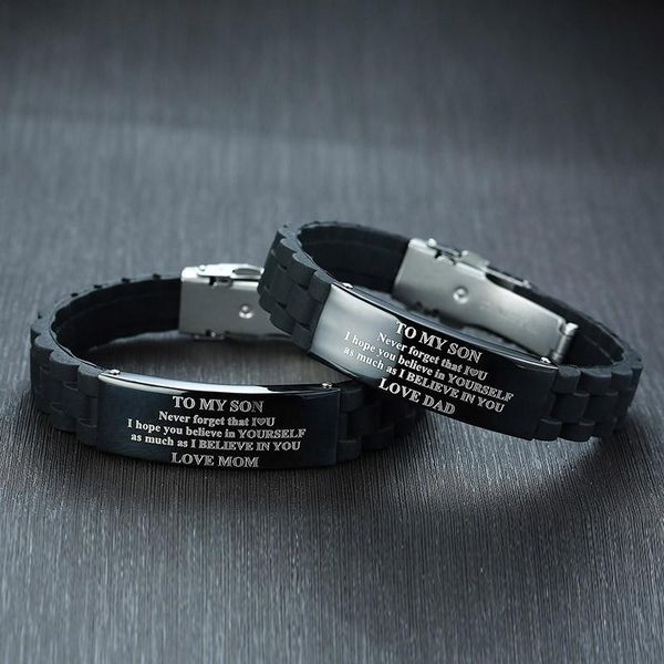 tennis to my son courage from mom dad bracelets men male boy stainless steel black silicone sports family love pulseira adjustable, Golden;silver
tennis to my son courage from mom dad bracelets men male boy stainless steel black silicone sports family love pulseira adjustable, Golden;silver