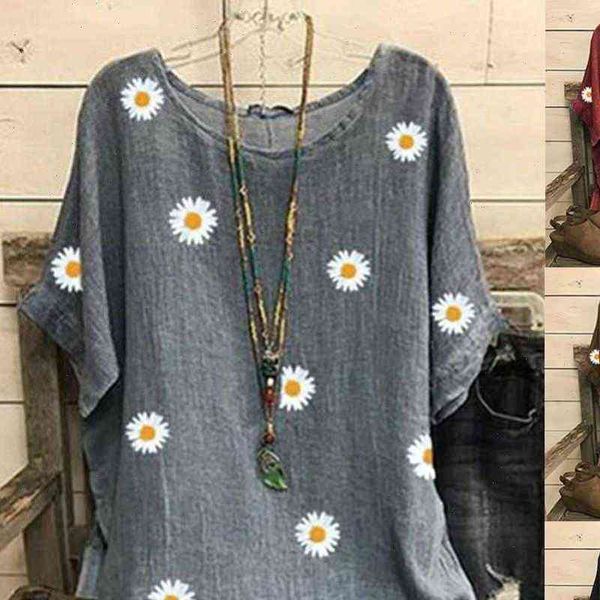 fashion daisy women shirts print blouse cotton and linen o neck short sleeve plus size 5xl blusa verano mujer, White
fashion daisy women shirts print blouse cotton and linen o neck short sleeve plus size 5xl blusa verano mujer, White