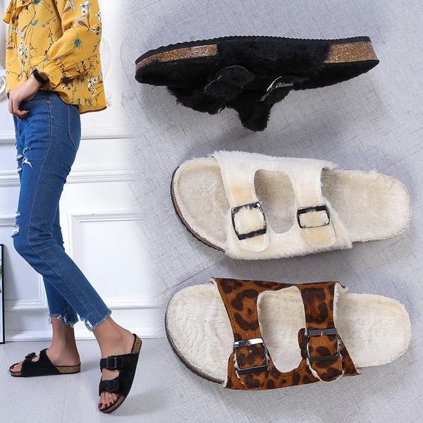 

slippers woman female shoes 2021 femme pantoufles furry zapatillas de mujer white fluffy ciabatte donna vrouwen schoenen, Black